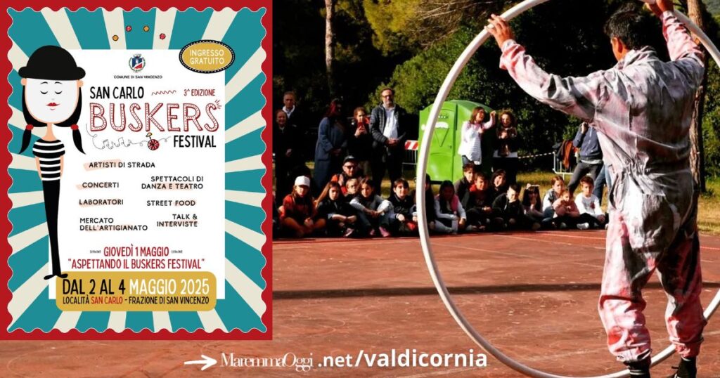 I Buskers, nel riquadro la locandina dell'evento