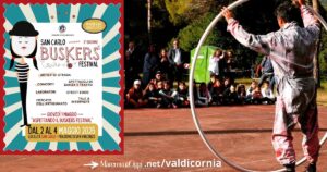 I Buskers, nel riquadro la locandina dell'evento
