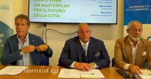 Da sinistra: Piero Ferrari, Ad di Acquedotto del Fiora, il sindaco Antonfrancesco Vivarelli Colonna e il presidente Roberto Renai, confermato