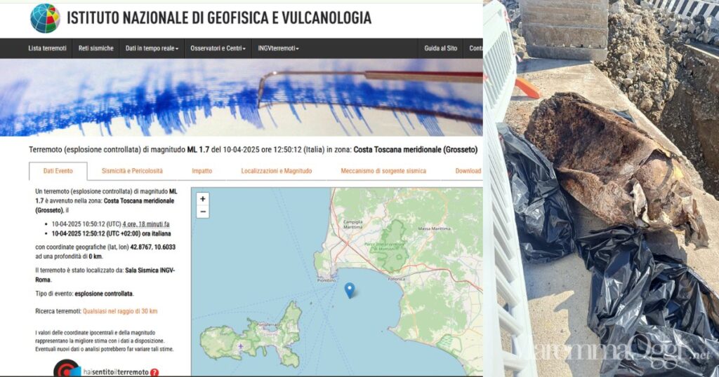 La segnalazione della scossa sul sito dell'Ingv e la bomba trovata in porto a Piombino