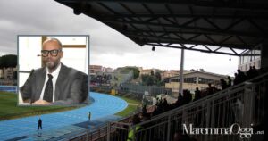 Lo stadio Zecchini e nel riquadro Stefano Rosini